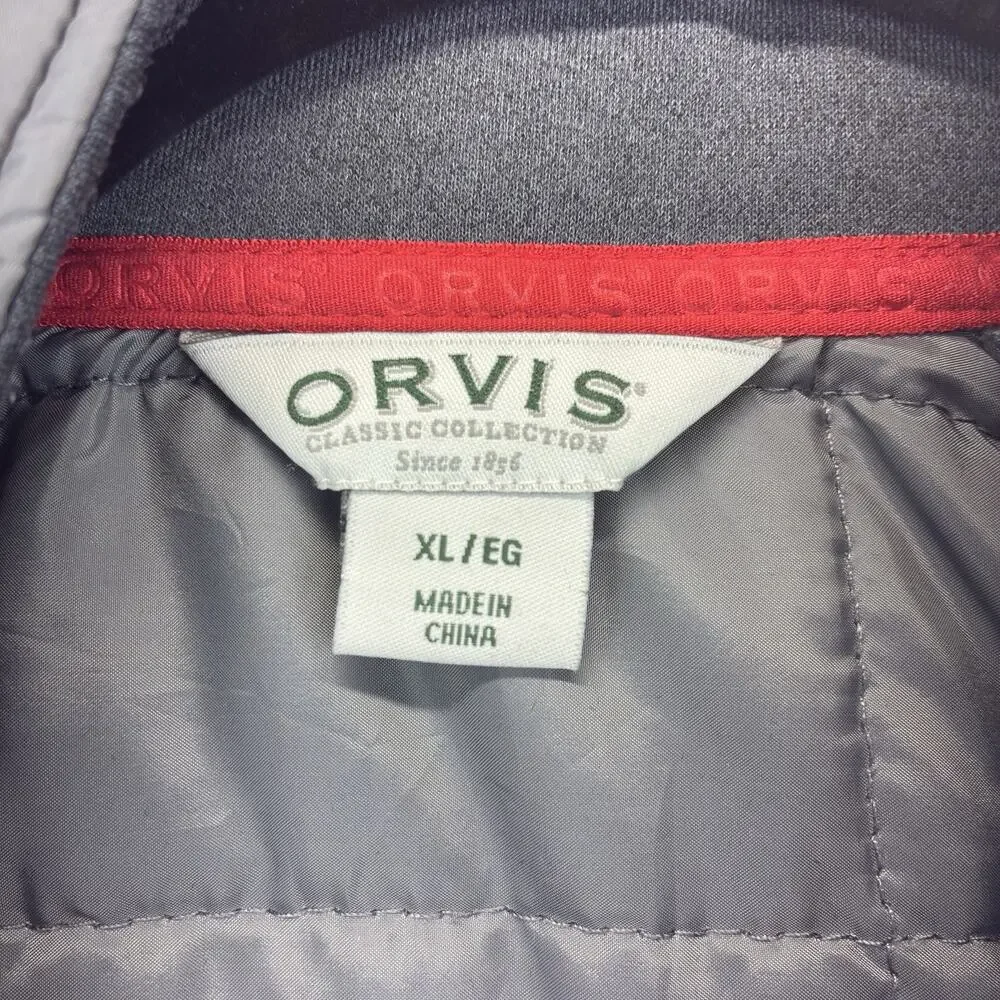 Orvis Men’s XL Quilted Full Zip Fleece Jacket Gray Outdoor Hiking Stretch